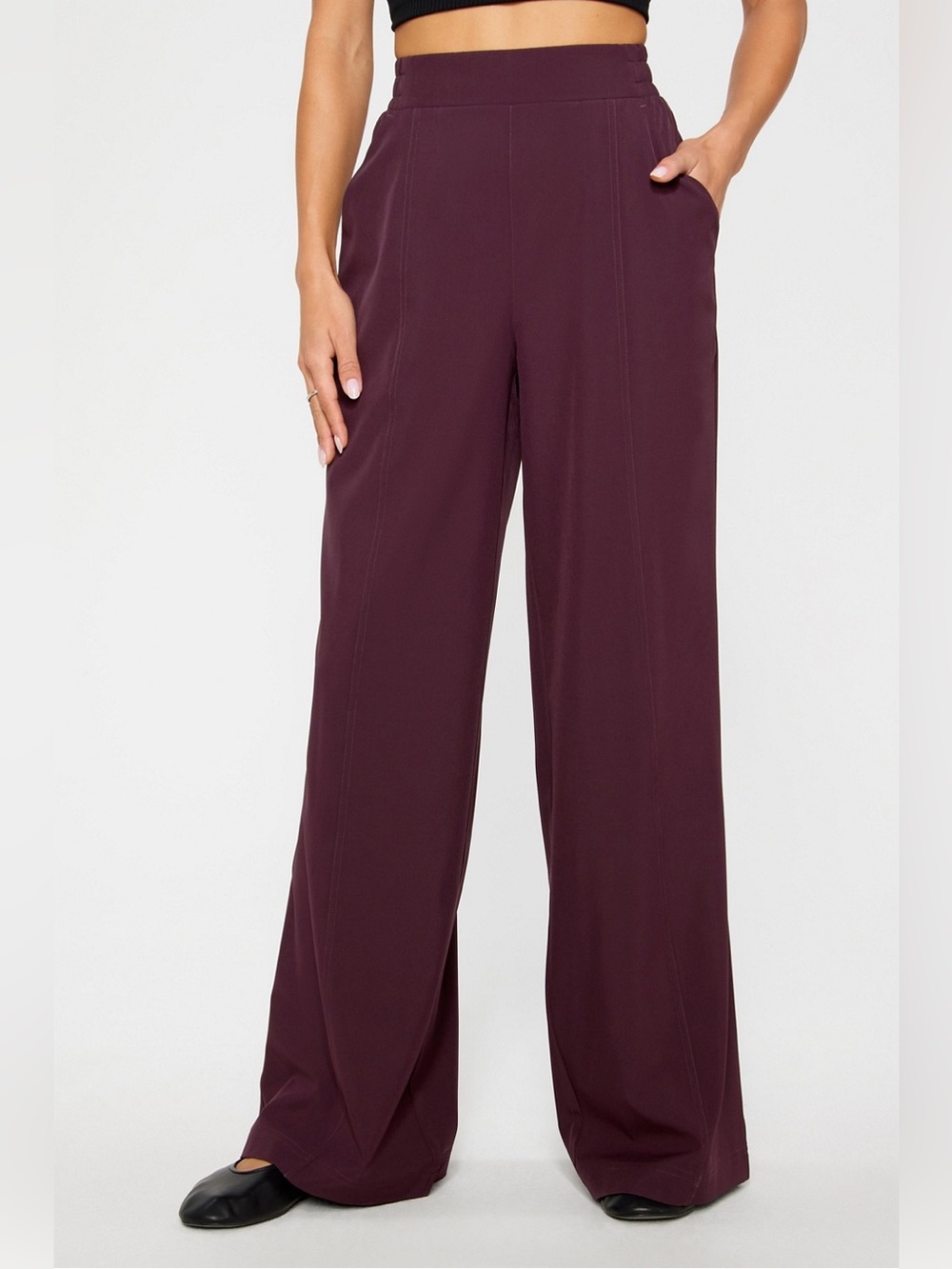 Fabletics Downtown Wide-Leg High-Waist Pants in Deep Plum